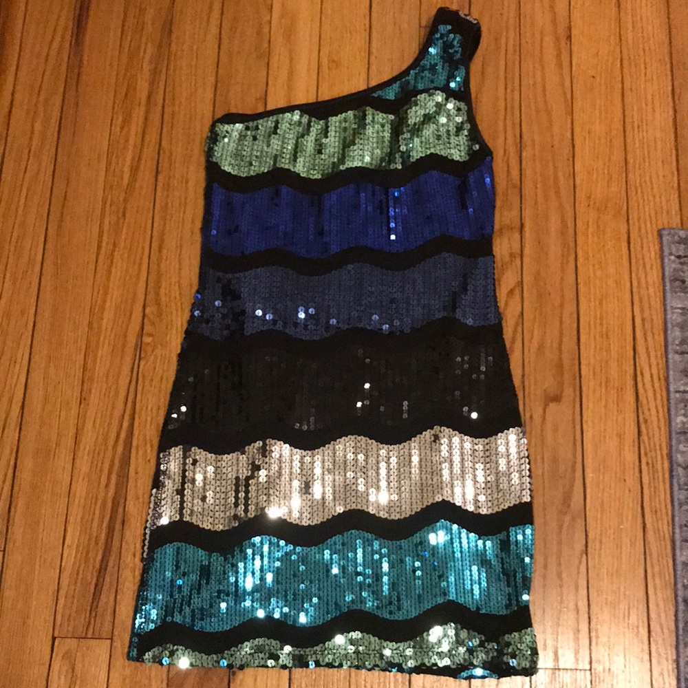 sequin ombré blue party dress